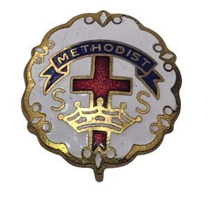 Vintage Methodist Crown Cross Sunday School SS Pin Little's System Robbins Co